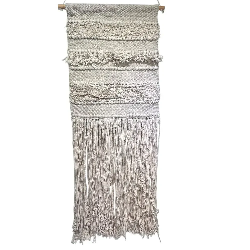 Boho Textured Macrame Wall Hanging Fringe Woven Neutral Farmhouse Decor